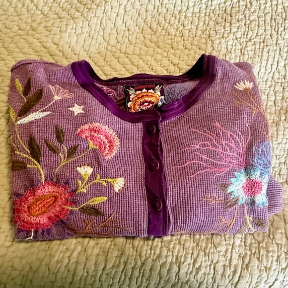 Johnny Was Ulla Raw Seam Henley Thermal Top in Purple XL - Picture 8 of 8